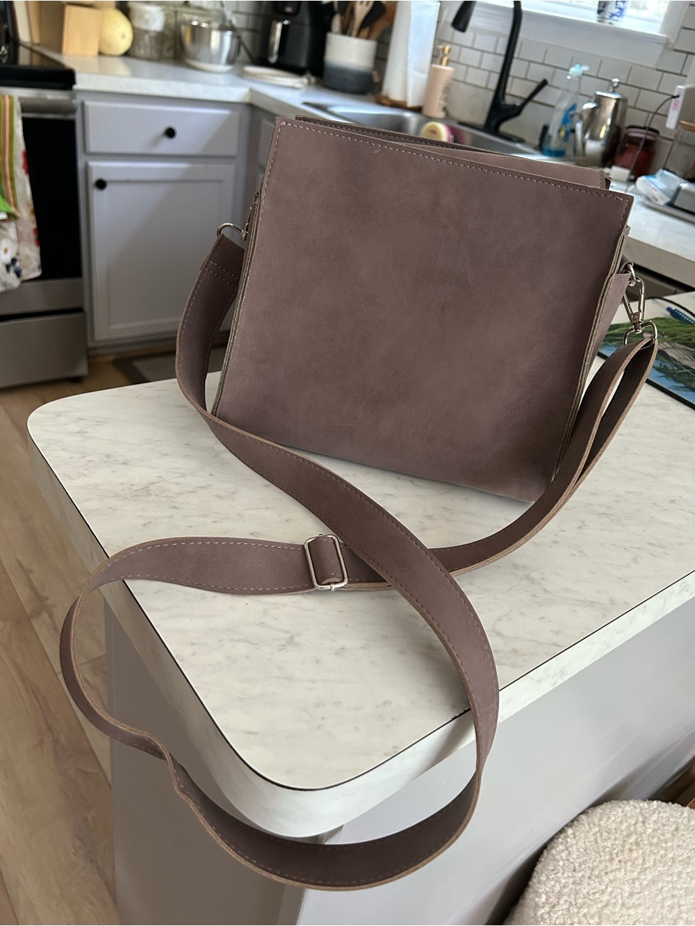 Minimal Square Crossbody Bag in Taupe - Sleek Everyday Style